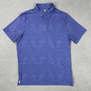 Graham Luxe Floral AOP Golf Polo Shirt Men Large Blue Short Sleeve Performance